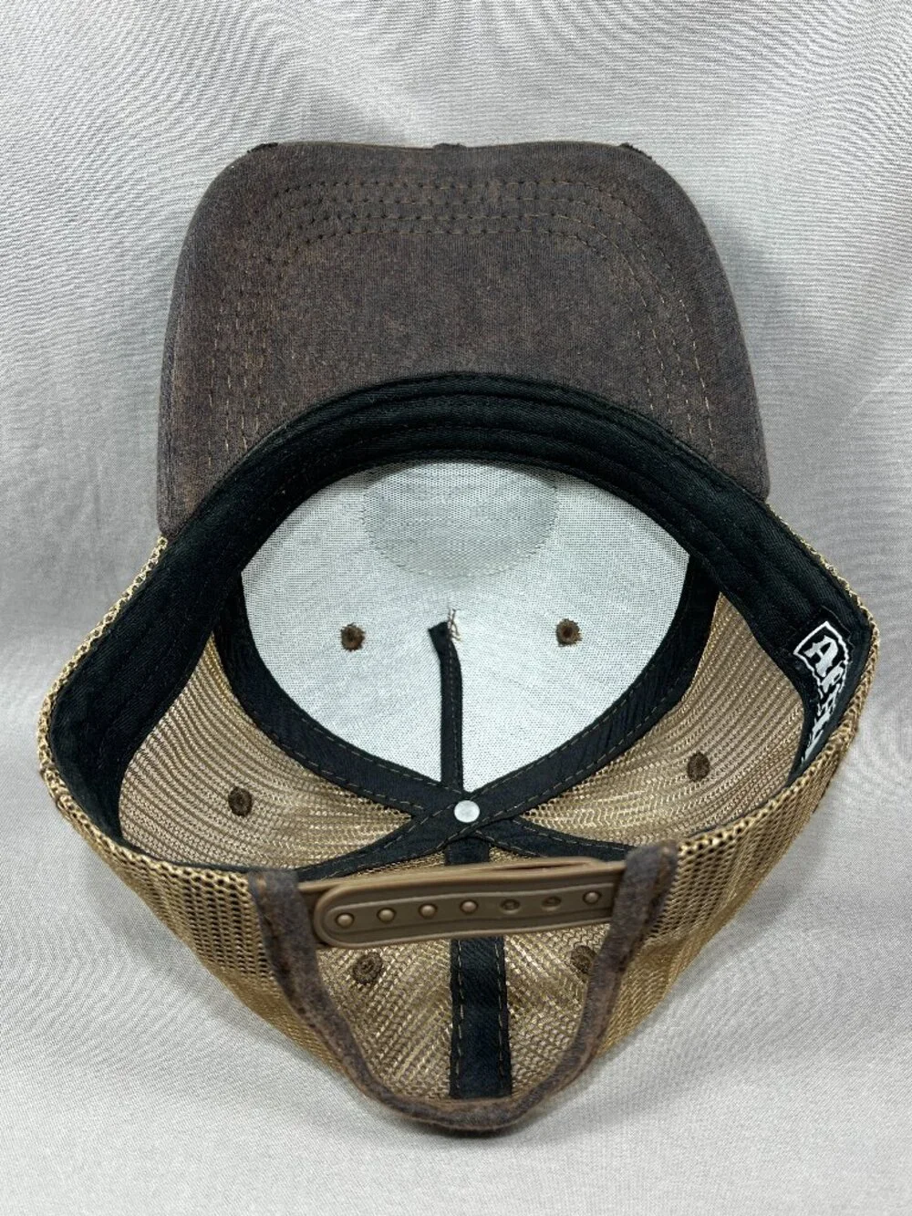 Affliction Live Fast Trucker Hat Snapback Brown Leather Patch Distressed Cap